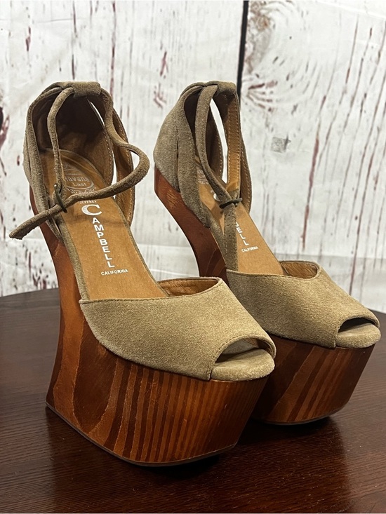 Jeffrey Campbell Shoes - JEFFREY CAMPBELL HAVANA STR8TUP Taupe Suede Heelless Platform Wedge Sandals 6.5